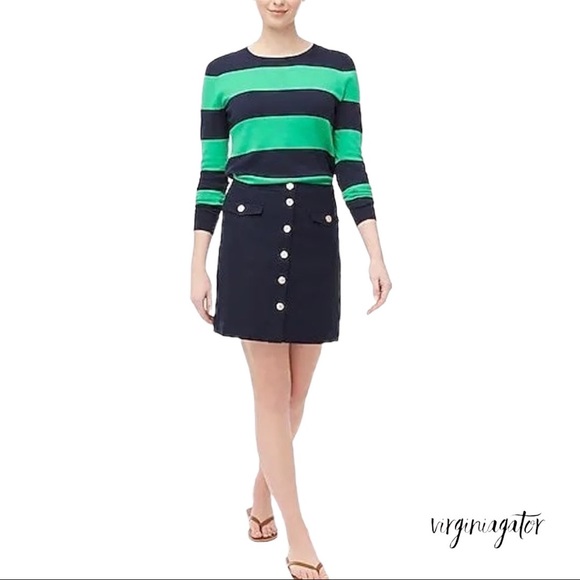 J Crew Factory NWT Navy Blue Linen Blend A-Line Knee Length Button Pocket Skirt - Picture 11 of 11
